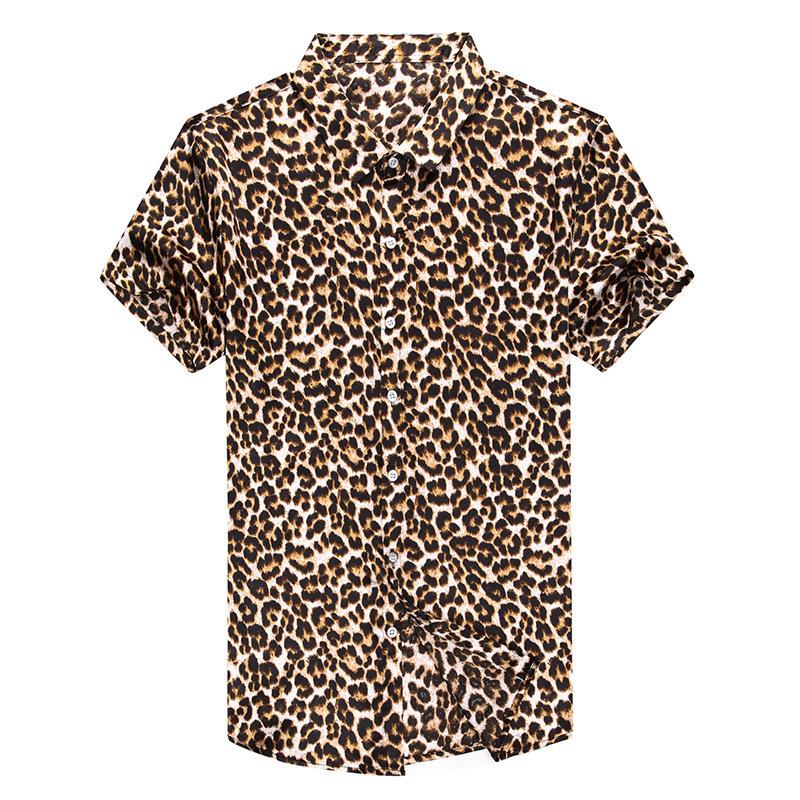 

Men's Casual Shirts Leopard Print Mens 2021 Fashion Silk Men Button Down Summer Plus Size Clothing Social Club Party Dress, Yellow