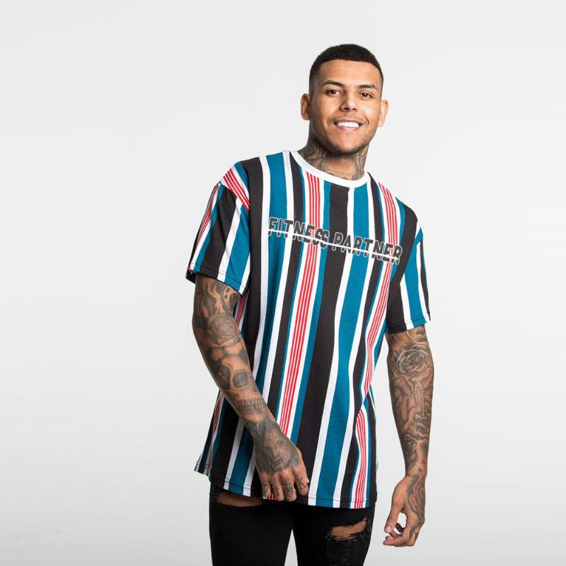 

Brand Men Creative Stripe t shirt Summer Loose Short sleeve T-shirt Male Casual Fashion Hip hop Tee Tops Streetwear Men's Shirts, Orange blue