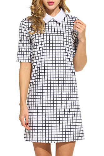 

Hotouch Women' Casual Doll Collar Short Sleeve Plaid Shift Dress, Black