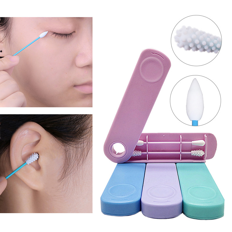 

2Pcs High Quality Reusable Silicone Cotton Swab With Case Ear Eye Cleaning Washable Makeup Swabs Soft Flexible Make Up Tools