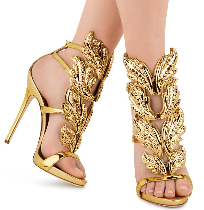 

Hot Sale-Luxury Women Suede Cruel Summer Leaf Winged Gladiator Sandals High Heels Shoes With Original Box, Black