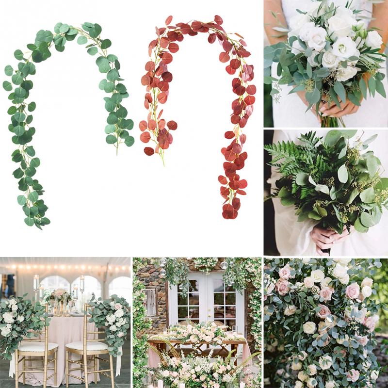 

Artificial Eucalyptu Garland Faux Silk Eucalyptus Leave Vine Handmade Garland Greenery Wedding Backdrop Arch Wall Decor Bohemian, Dark green