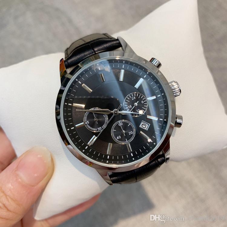 

TOP Fashion stainless Steel Quartz Man Leather stop watch Japan Movement watch rose gold Wristwatches Life Waterproof male clock Hot Items, Slivery;brown
