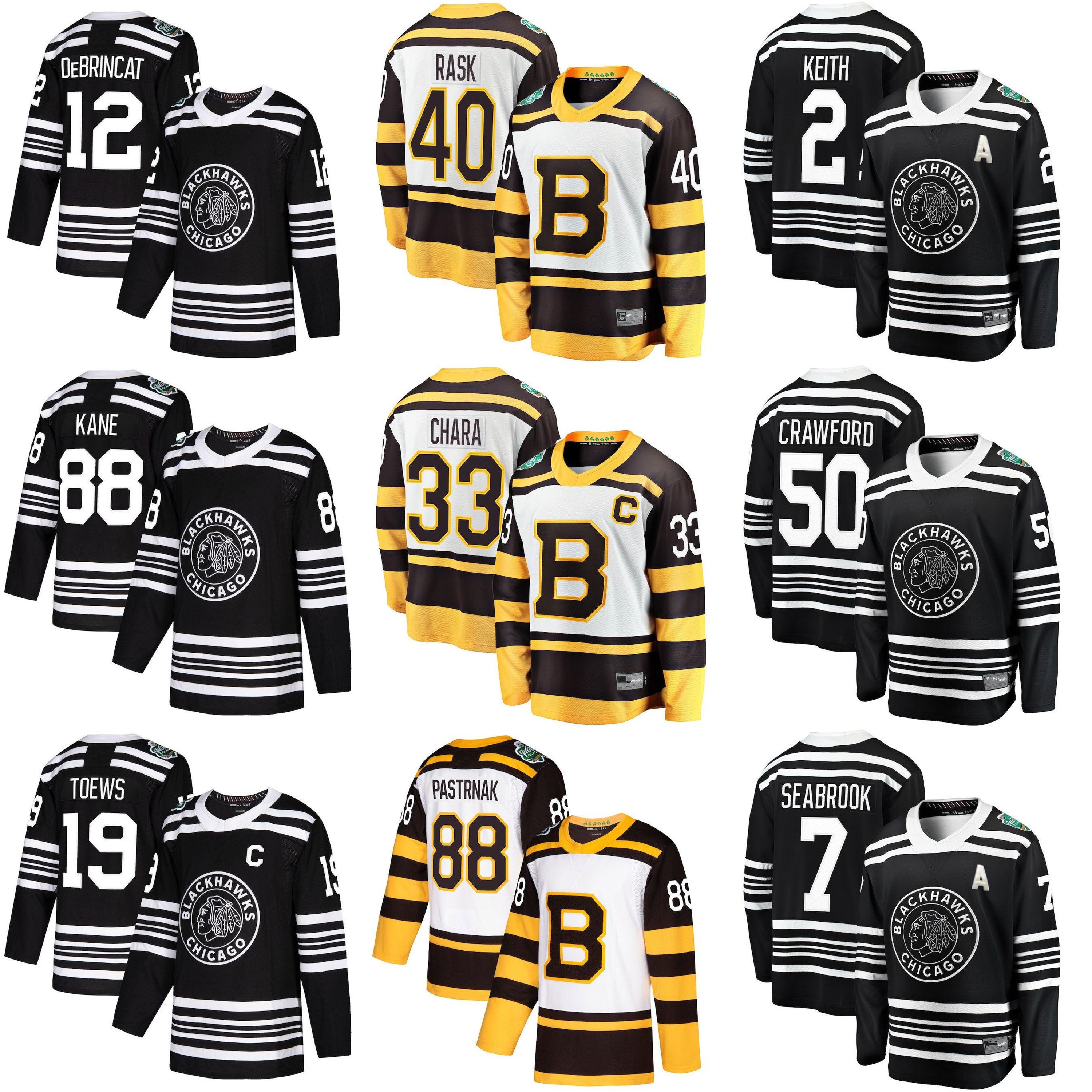 

Boston Bruins Chicago Blackhawks Jersey 37 Patrice Bergeron 33 Zdeno Chara 19 Jonathan Toews 2 Duncan Keith Ice Hockey Jerseys Stitched Mens, Black;red