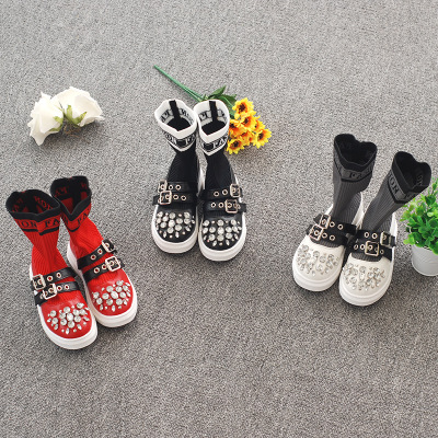 

2020 Brand Children Socks Boots Kids Crystal Boots Girls Luxury Flat Shoes Girls Designer Mid-Calf Boot 2020 New, White