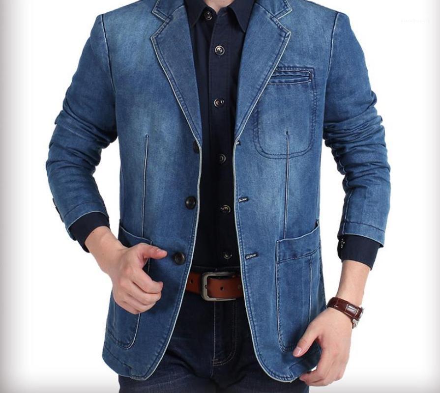 4XL manteau mens designer hiver Denim Blazers bleu style Manteaux Veste simple boutonnage