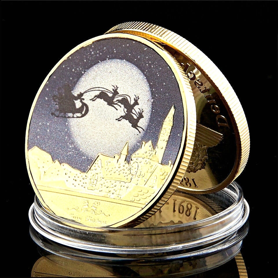 24k Gold Coin Craft World Carnival Christmas Eve Santa And Elk 1oz Souvenir Plated Badge Collectible-image-521912449