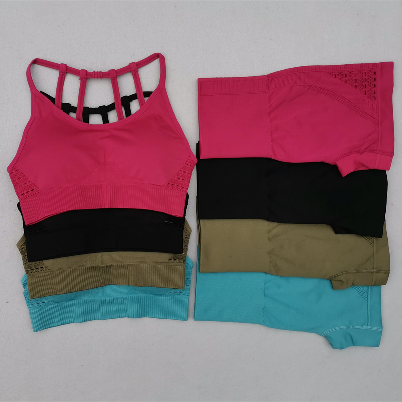 

Energy Seamless Yoga Set Women Fitness Clothes Sport Bras+High Waist Gym Shorts Push Up Hip Running Short Fitness Sports Suits, Black shorts