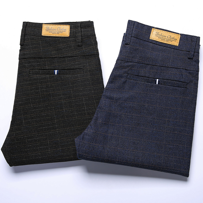 

Solid Casual Pants Men Trousers Spring Autumn Cotton Middle-aged Business Straight Long Trousers Flat Dress Pants Male, Black
