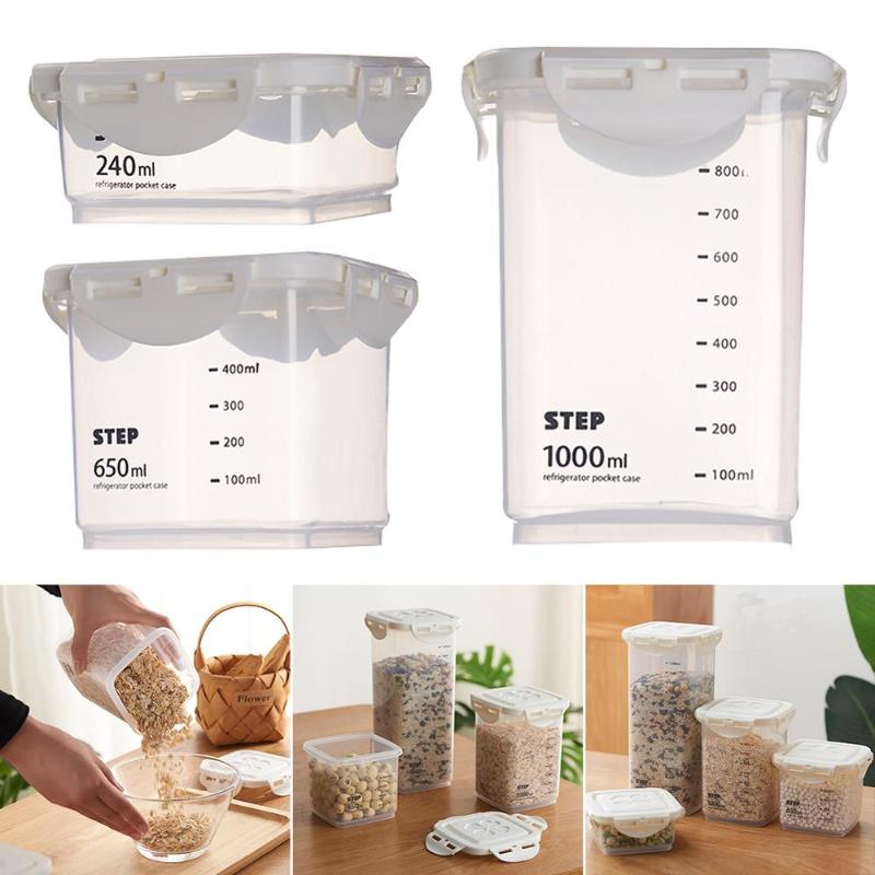 

Plastic Sealed Kitchen Storage Box Transparent Canister Keep Fresh Jar Bottles with scales