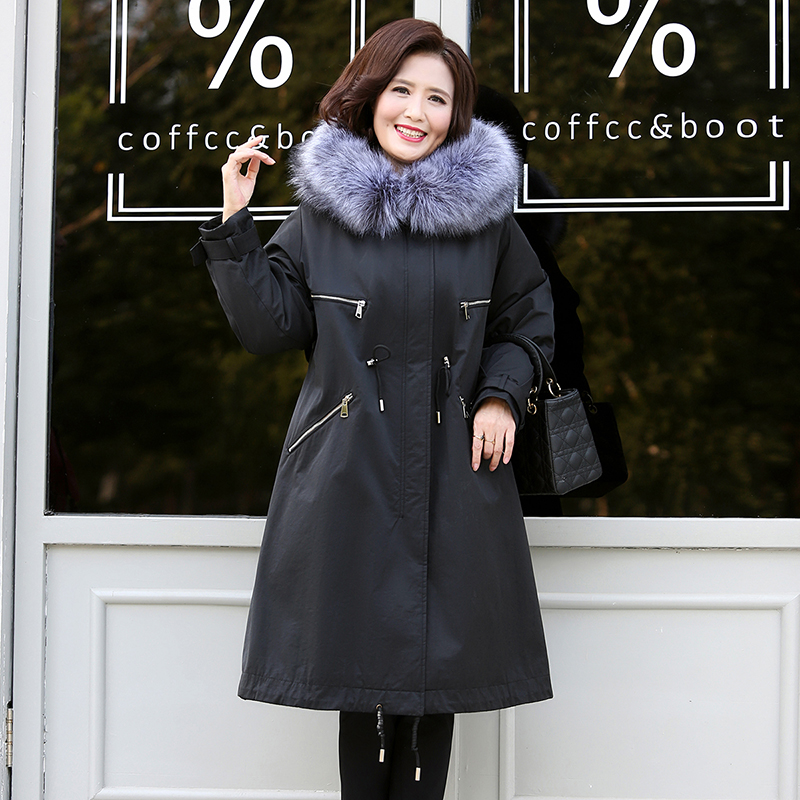 

New Parkas Women 2019 Thick Long Jackets Hood with Fake Fake Winter Autumn Middle-aged Ladies Coats Plus Over Size Outerwear, Black