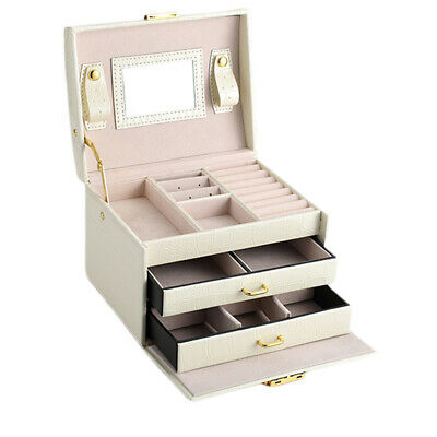 

Organizer Large Jewelry Box High Capacity Jewelry Casket Makeup Storage Makeup Organizer Leather Beauty Travel Box, Beige