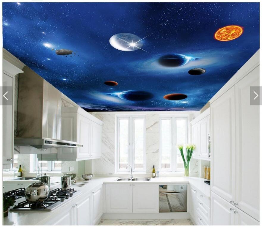 

3d ceiling murals wallpaper custom photo Blue planet starry sky background home decor living room 3d wall murals wallpaper for walls 3 d, Non-woven wallpaper
