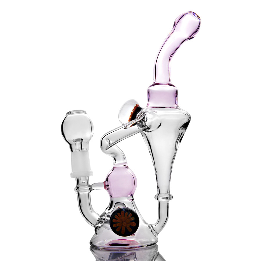 Two chambers glass bong Mini Beaker Recycler oil dab rig Oil Rig Bubbler pipe Nail Dabber-image-252268483