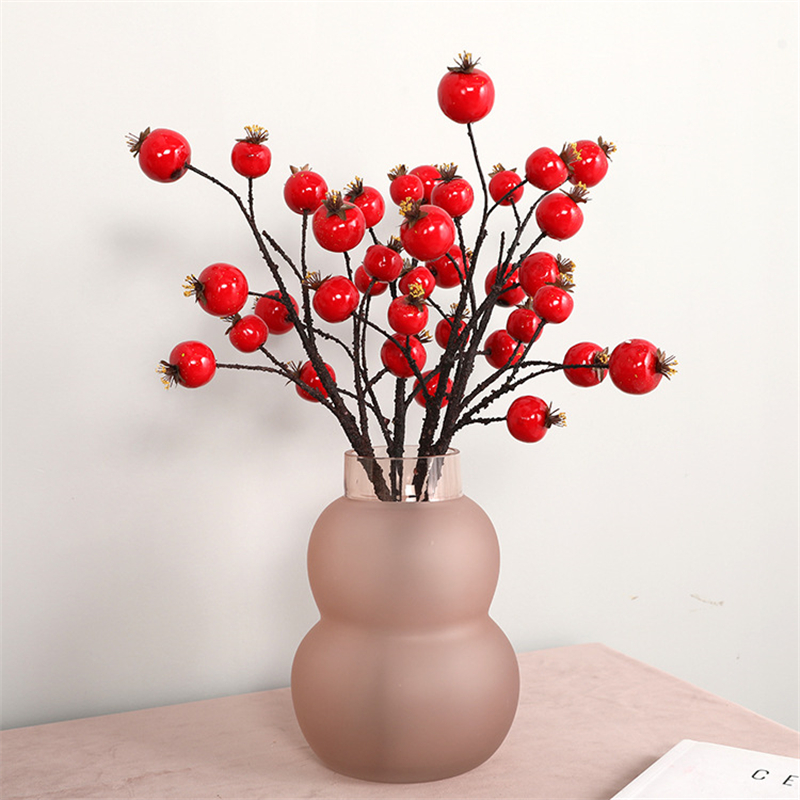 

New Chinese style berry branch home hotel table decoration simulation fake flowers living room Xmas decor red berries, Short