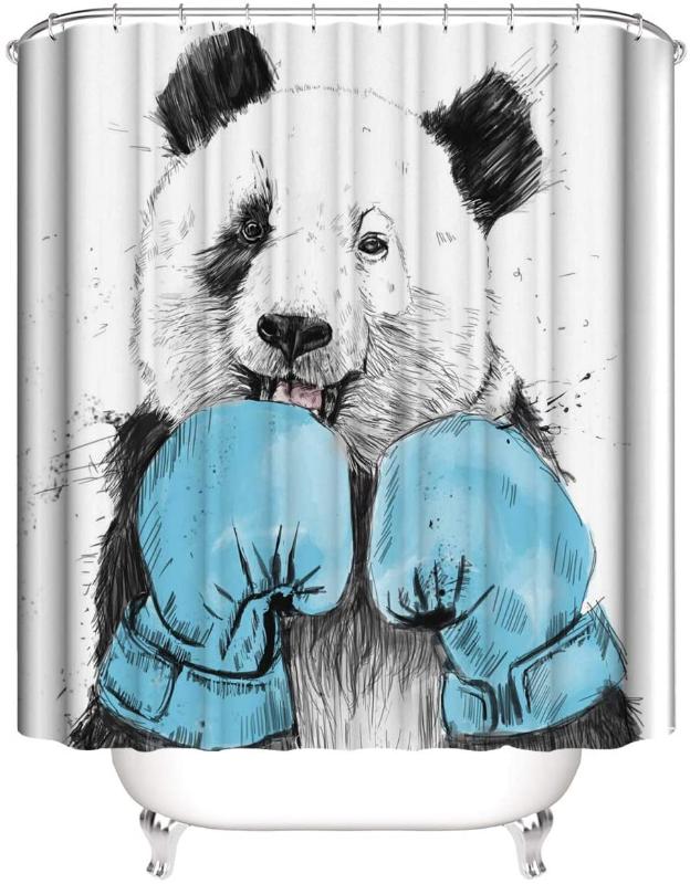 

Polyester Curtain Animal Panda Pattern Waterproof Fabric Shower Curtain Bathroom Item Bathroom Shower &12 Hook