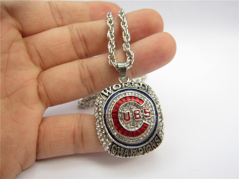 

Chicago 2016 Cubs Baseball Championship Pendant Necklace With Chain Sport Sweater Chain Wholesale, Silver