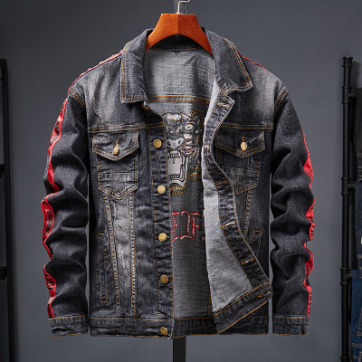 

Autumn Denim Jacket Men Solid Cowboy Casual Teens Denim Jacket cotton Turn-down Collar Long Sleeve Bomber jackets, Black