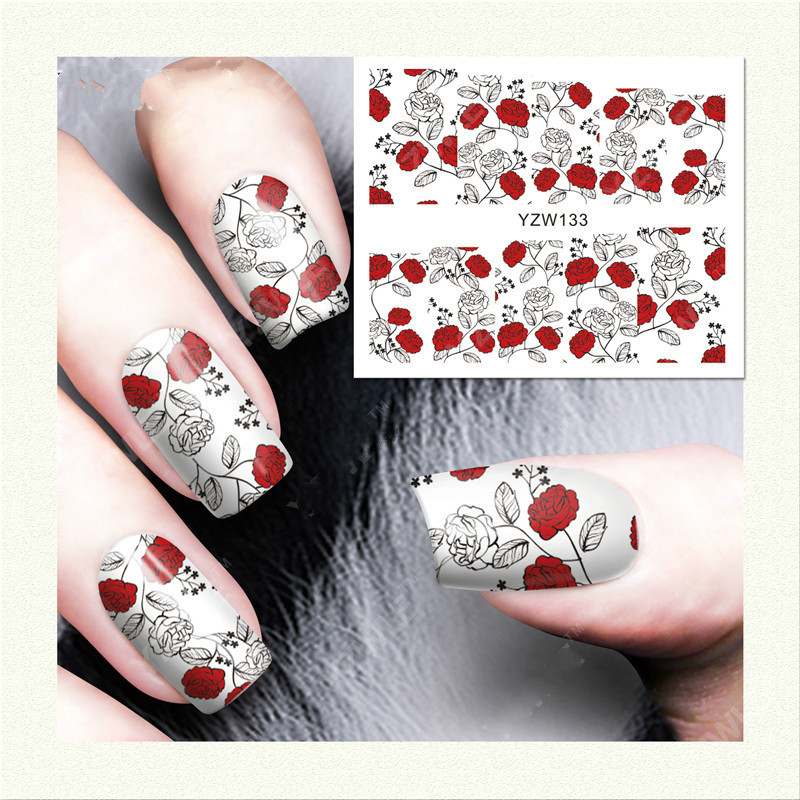 

Rose Flowers Nail Art Stickers 3d Water Decals Diy Drawing Spring Nailart Decoration Minimalism Japanese Decors for Design, Red