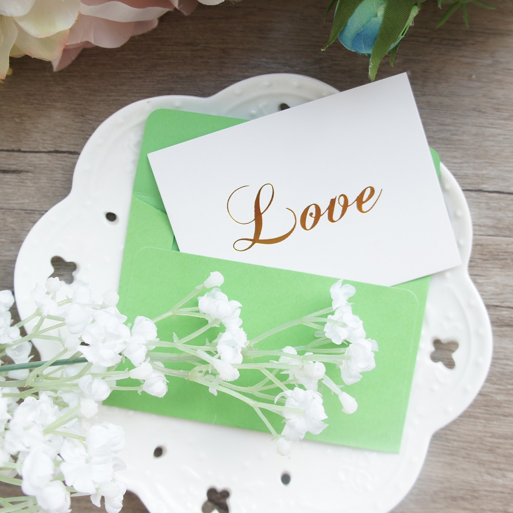 

multi-use 25pcs Mini love Card gold with green envelope Scrapbooking party invitation DIY Decor gift party card
