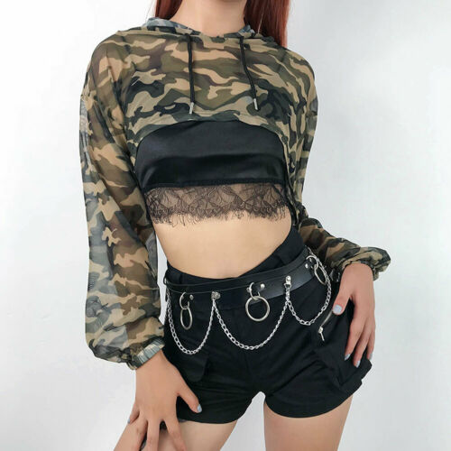

Women Camouflage Sunscreen Beach Cover-Ups Female Sexy Hooded Long Sleeve Bikini Cover Up Mesh Outfits