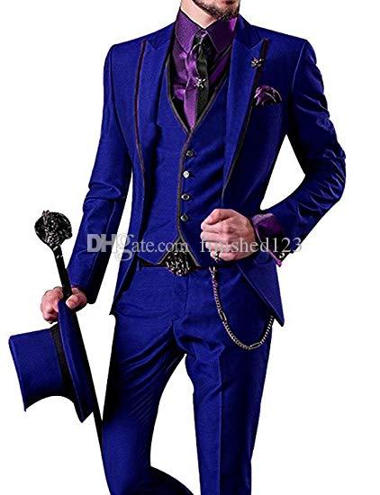 

Very Good One Button Royal Blue Groom Tuxedos Peak Lapel Men Suits 3 pieces Wedding/Prom/Dinner Blazer (Jacket+Pants+Vest+Tie) W543, Same as image