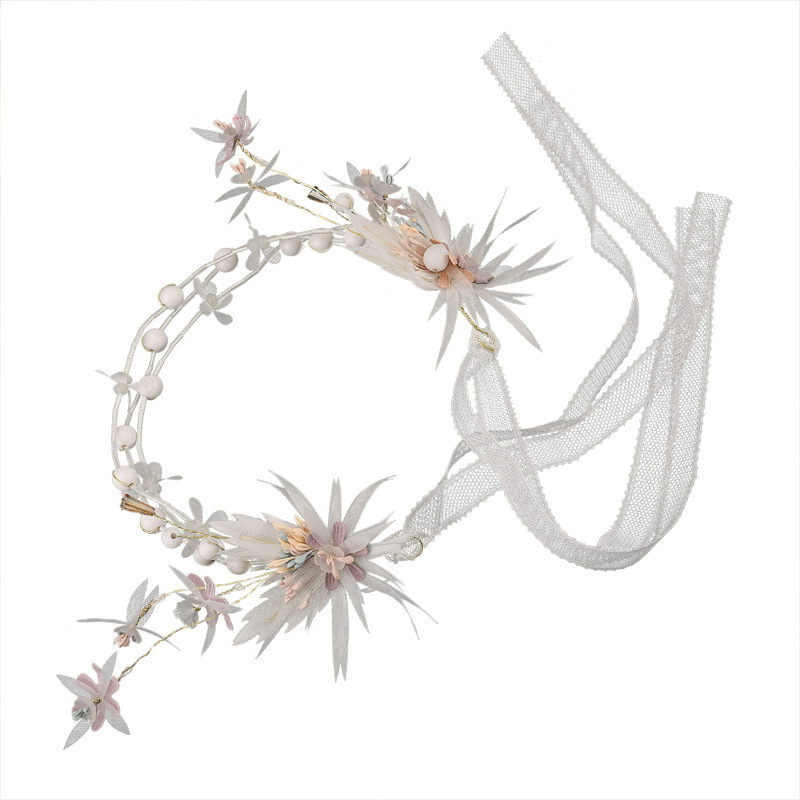 

Korean Bride Girl Wedding Dress Accessories Pearl Manual Fabric Art Flower Tube Pearl Lace Hair Band Headwear Hair Decorate