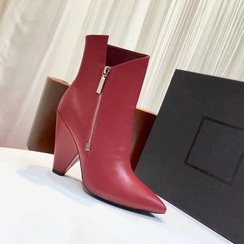 

Hot Sale- big Italian leather high quality booties luxury fashion party pointed high heel women's boots designer shoes 35-40, Black