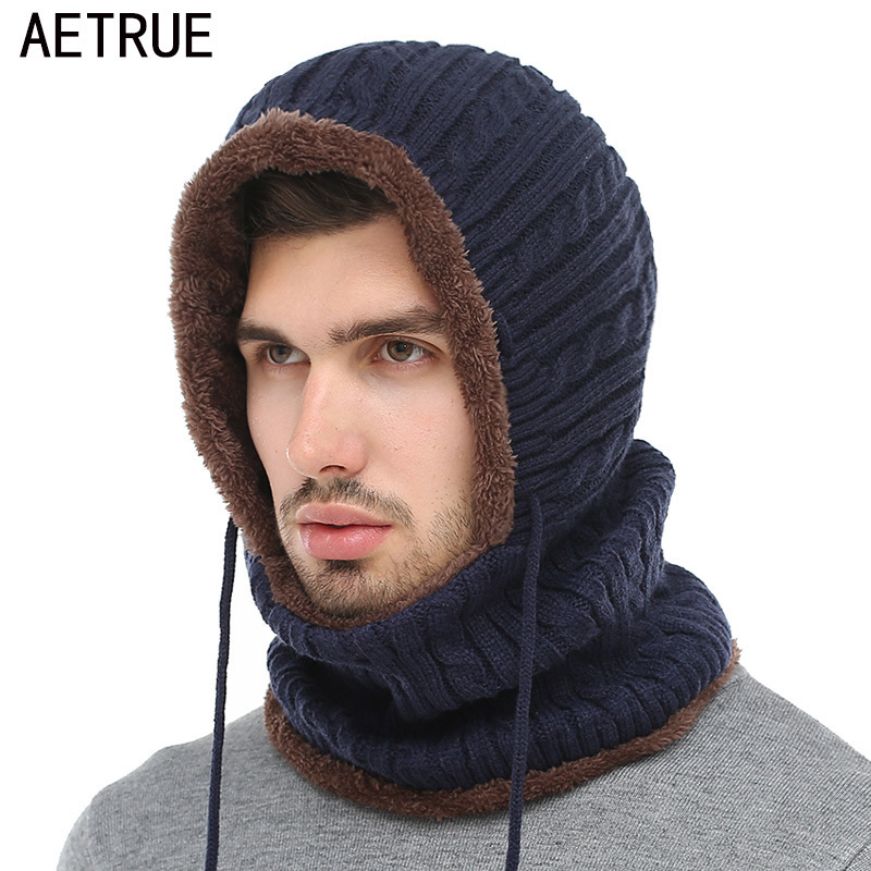 AETRUE Winter Knitted Hat Beanie Men Scarf Skullies Beanies Winter Hats For Women Men Caps Gorras Bonnet Mask Brand Hats 2018 C18122501