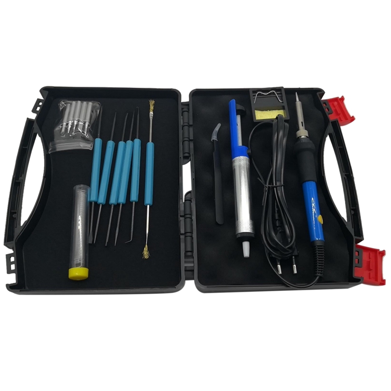 

Eu Plug,16 Pcs 60W 110V Electric Soldering Iron Welding Tool Kit Adjustable Temperature Solder Tips +Desoldering Pump Assist Too