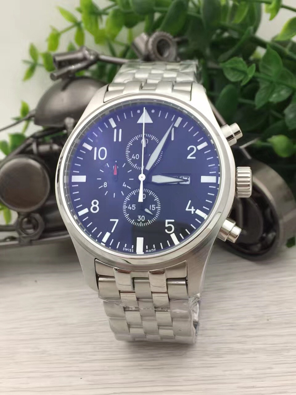 

2019 Hot Luxury Pilot Men's Watch Stainless Steel Strap Quartz Chronograph Calendar 4 Type Men's Men's Luxury Gift Watches, Blue