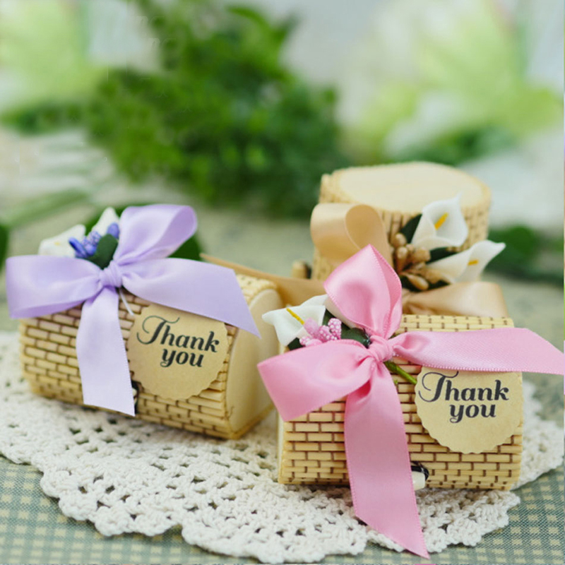 

Bamboo Candy Boxes "Thank you"Decorative with Ribbons Wedding Birthday Favor for Guests Gift Boxes Baby Shower Party