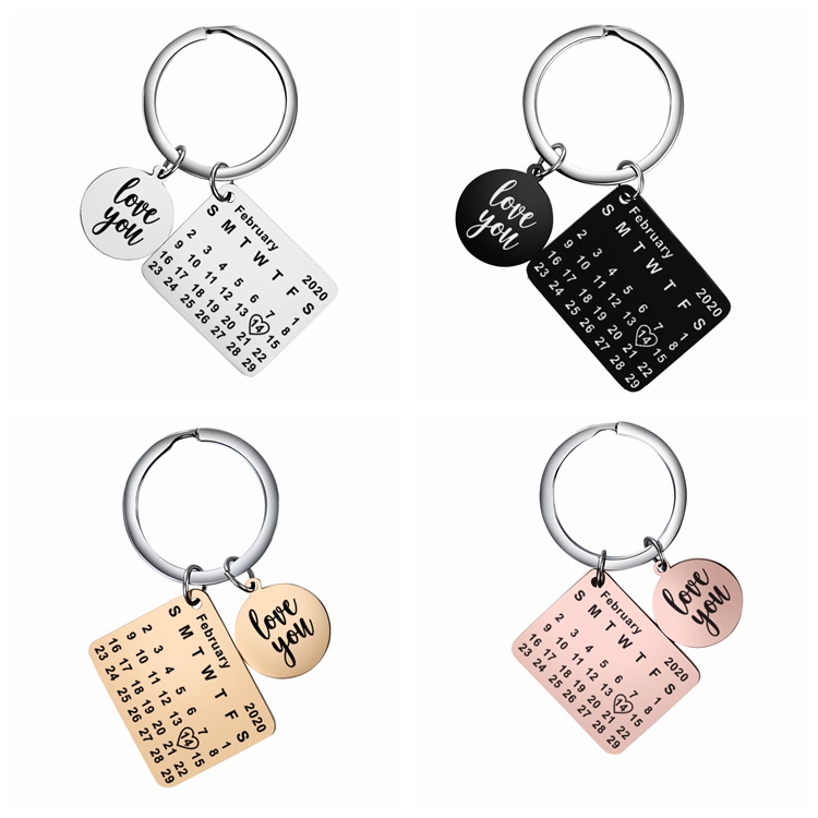 

personalized calendar key ring valentines day keychain stainless steel couple lover keychains jewelry keyring suprised gift