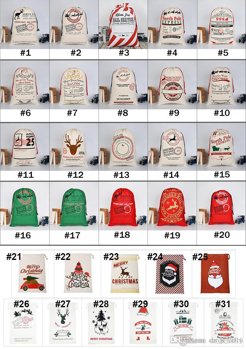 

2018 Christmas Gift Bags Large Organic Heavy Canvas Bag Santa Sack Drawstring Bag With Reindeers Santa Claus Sack Bags for kids