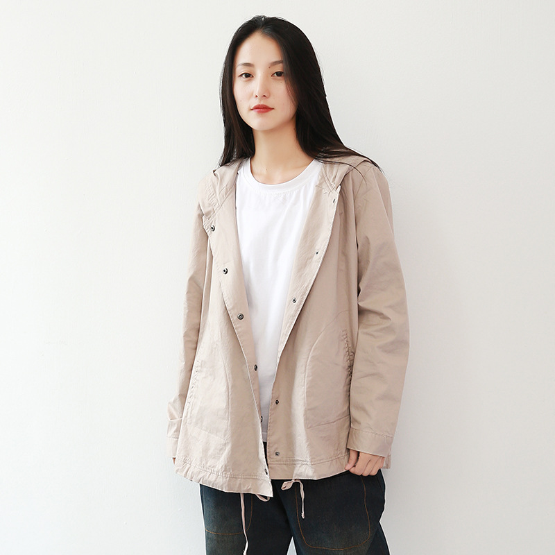 

Johnature Womens Jackets And Coats Casual Loose 2019 New Autumn Clothes Full Sleeve Hooded Single Breasted Women Coats, Khaki