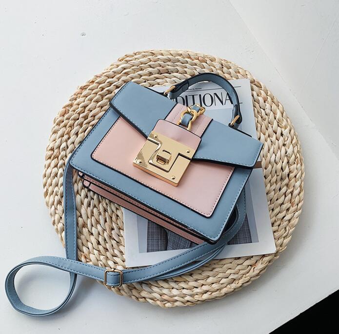 

wholesale women handbag new contrast shoulder Messenger bag personality gold buckle women shoulder bag Joker color matching leather fashion, Black;red