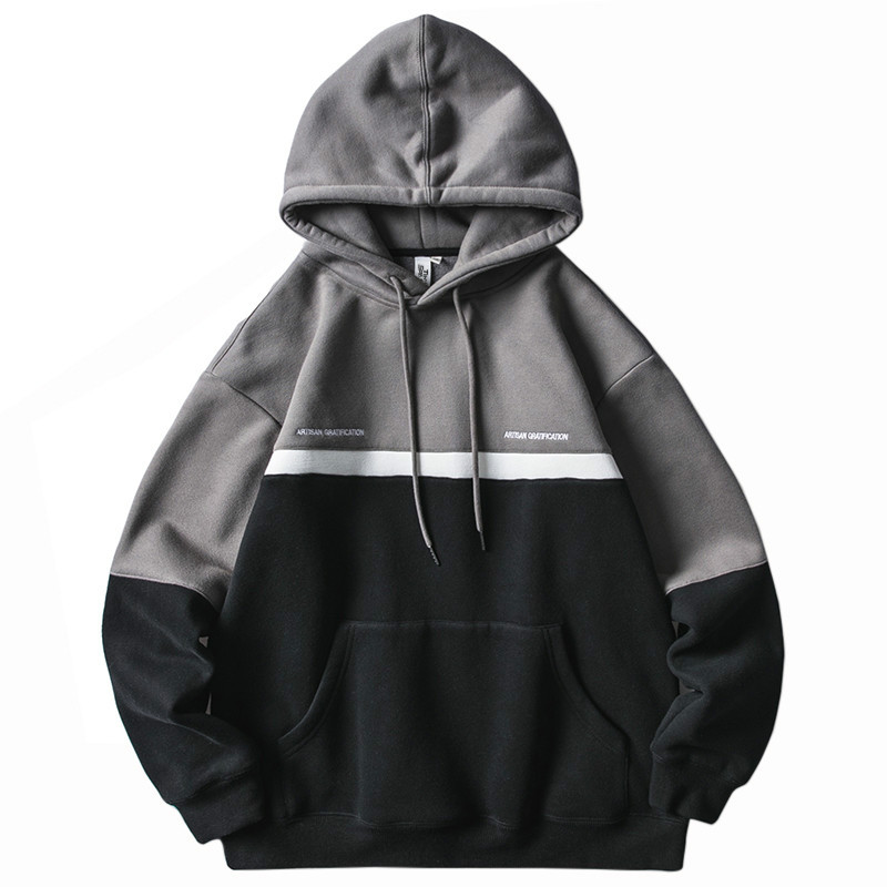 

Januarysnow Men Patchwork Hoodie Sweatshirt Hip Hop 2019 Streetwear Color Block Harajuku Hoodie Pullover Cotton Autumn Winter Fleece Hoodies, Gray