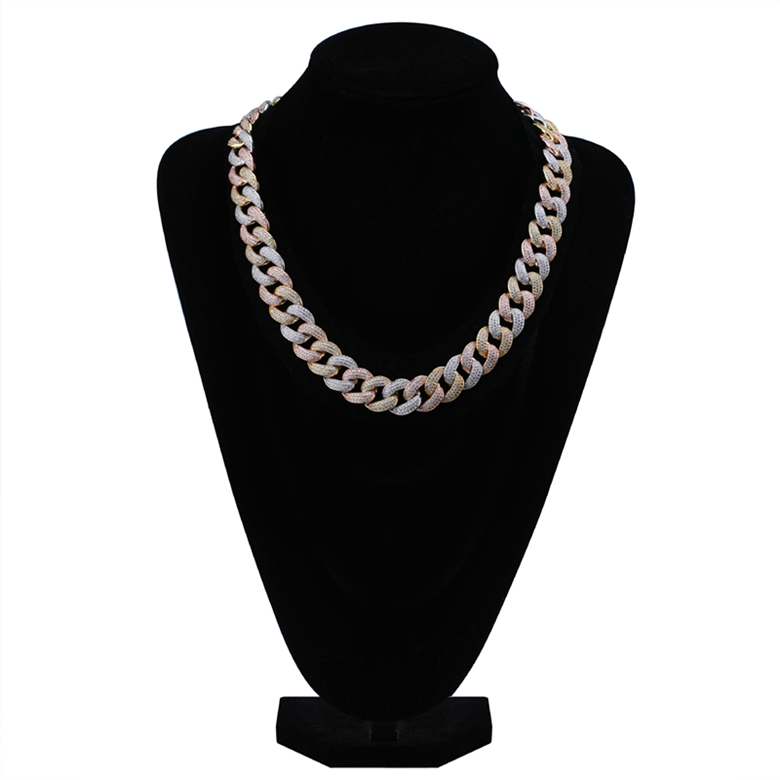 

Hip Hop Necklace Fashion Bling Zircon Necklace Jewelry Luxury Personality 3 Colors 18K Gold Plated Geometric Big Size 18mm Width Chain