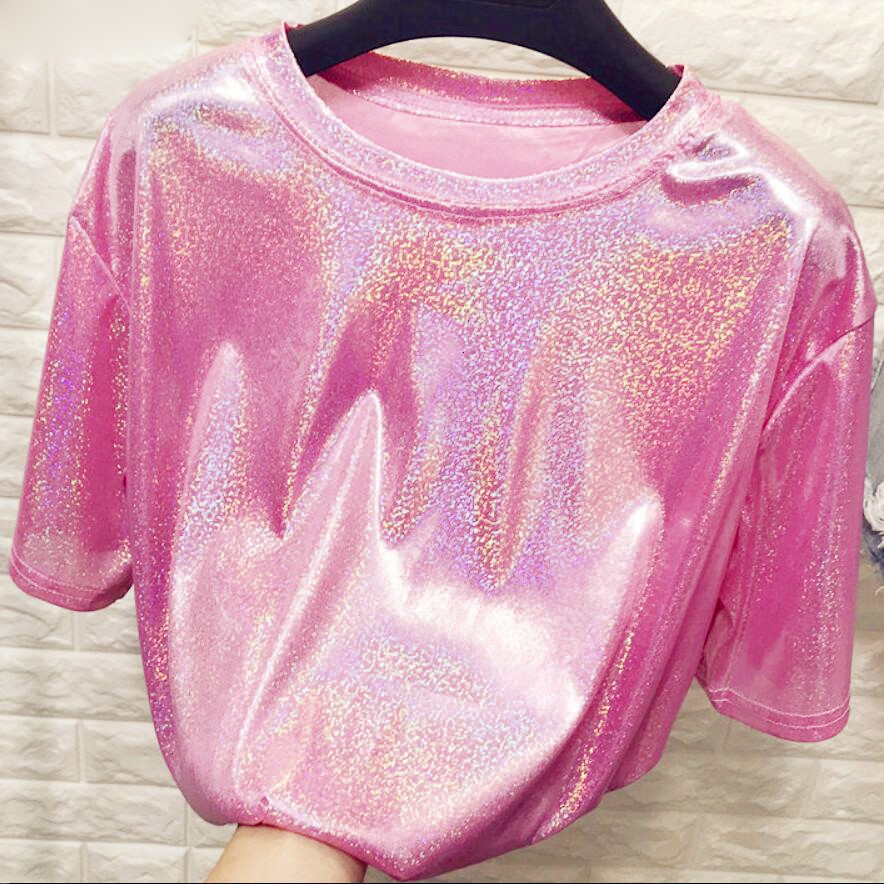 

Women Designer Shirts T Shirt Summer Stylish Bright Silk Woman Tops Shiny Loose Short Sleeve Sexy Aesthetic, Blue