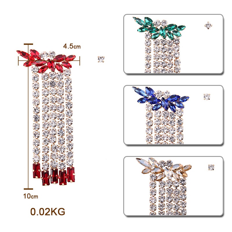 

Wholesale- super glittering fashion luxury designer exaggerated full colorful rhinestone crystal asymmetry long tassel stud earring