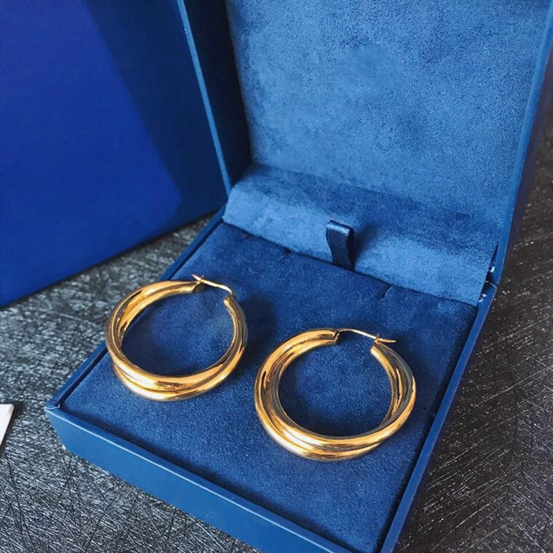 

Hoop & Huggie Simple Large Cross Stud Earring S925 Copper Yellow Gold Multi Circle Round NO Zircon Women Wedding Party Jewelry