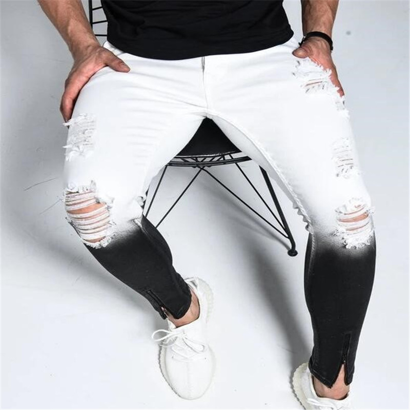 Mens Designer Skinny Jeans Fashion Gradient Color Zipper Fly Pants Fashion Slim Long Jeans Mens Casual Clothing