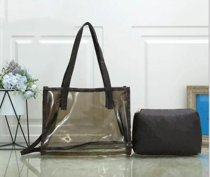 

Wholesale free shipping hot sale women new fashion ladies handbag two-piece set PVC transparent jelly bag shoulder bag wallet bag, Brown