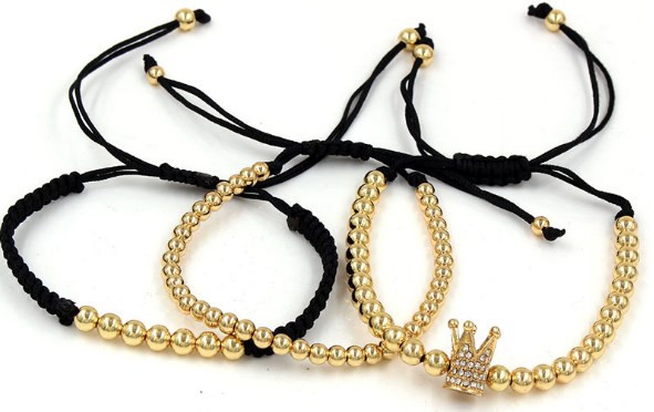 

4mm 3PCS/Lot jgh4 gold silver Copper cz zircon cubic zirconia elastic ball bead crown Punk Macrame Charm Bracelet Bangles