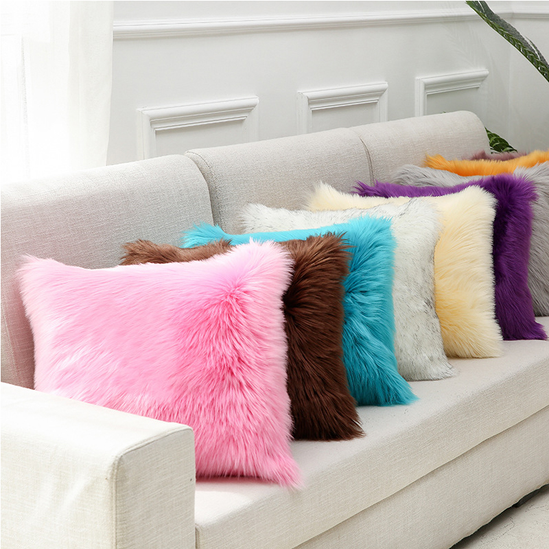 

High Imitation Australian Wool Pillowcase Washable Plush Cushion Pillowcase Without Pillow Core Household Supplies Pillow Case, Pink