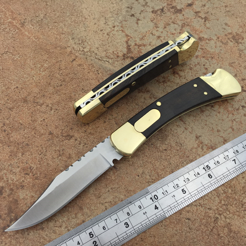 

Ebony brass handle 110 knife knives sawtooth Boyle 440C Stainless blade double Folding blade Pocket knives double AUTO Camping knives with s