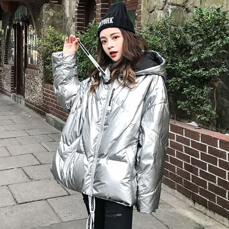 

Glossy winter jacket women 2019 Winter Female short parkas mujer Coat Women Loose Warm Woman Parka Plus Size Outerwear MY70, Black