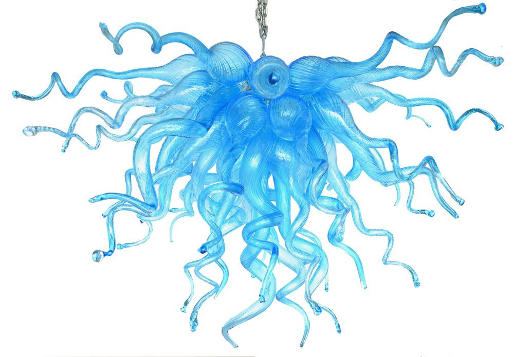Now Trending Hand Blown Glass Chandelier Light Free Shipping AC Led Hand Blown Glass Pendant Light Blue Modern Crystal Chandelier Lighting-image-458881120