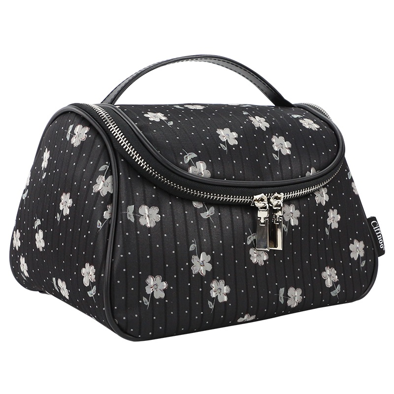 

Chiffon Flower Makeup Bag Women 2020 Large Capacity Waterproof Cosmetic Organizer Portable Travel Necessaries Storage Toilet Bag, Black
