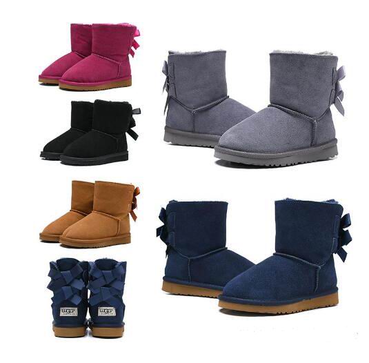 

2020 fashion australian wgg classic kids boots designer snow boots for children girl boy ankle bailey bowknot winter booties fur boot 26-35, Ankle boots black